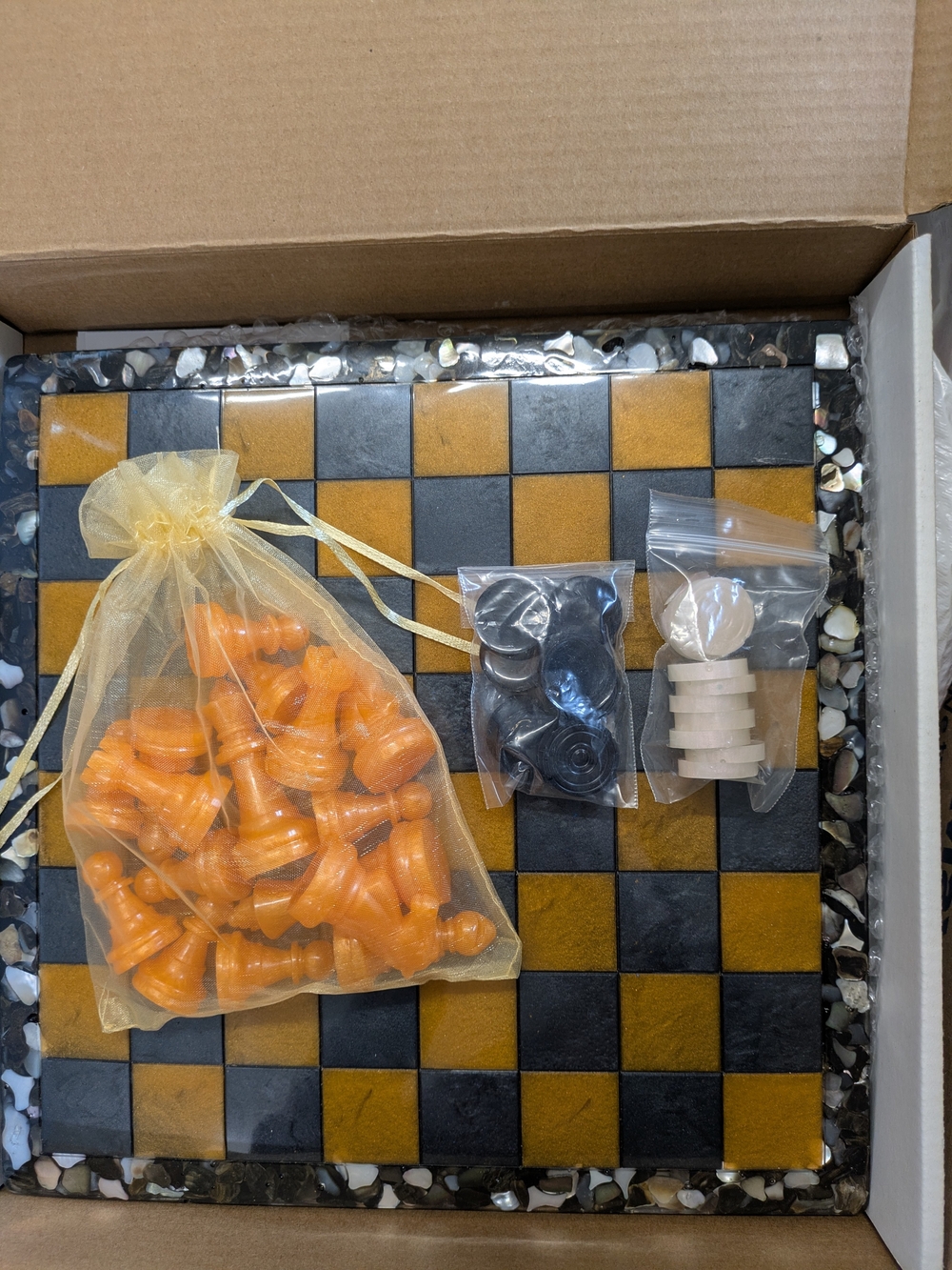 Unbranded Orange and Black Checkered Chess Set - Decorative Home Party Game